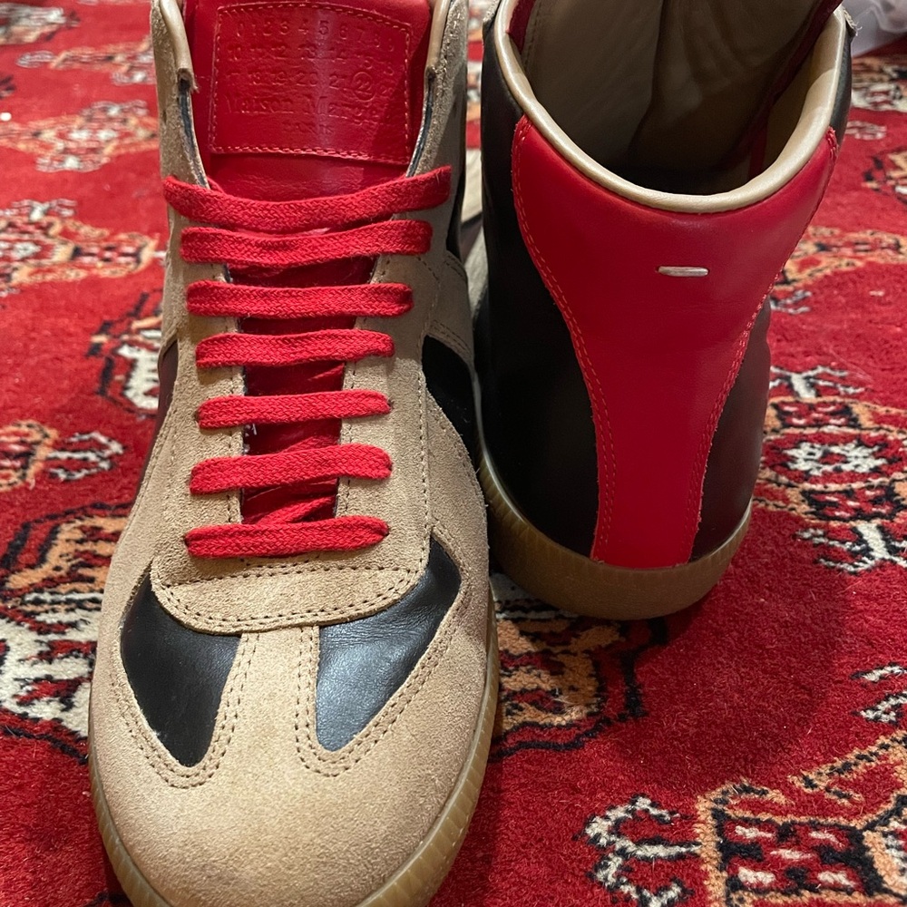Maison Margiela Men's Red and Tan High-Top Sneakers